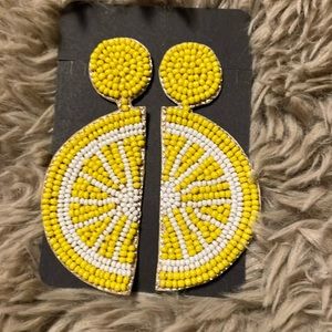 Hand beaded lemon 🍋 statement earrings Anthropologie farm Rio summer
